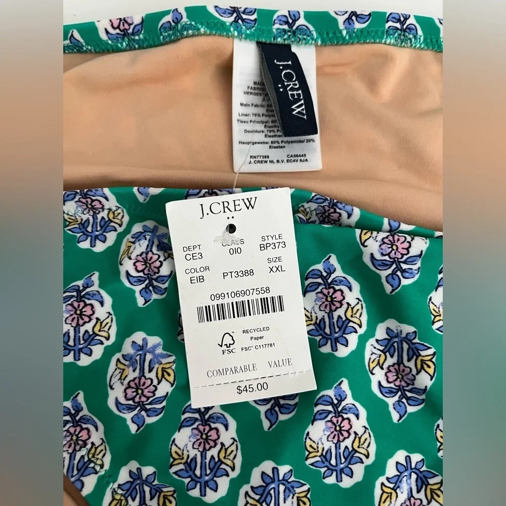 J. Crew Teal Floral Bikini Bottom Size XXL -NWT